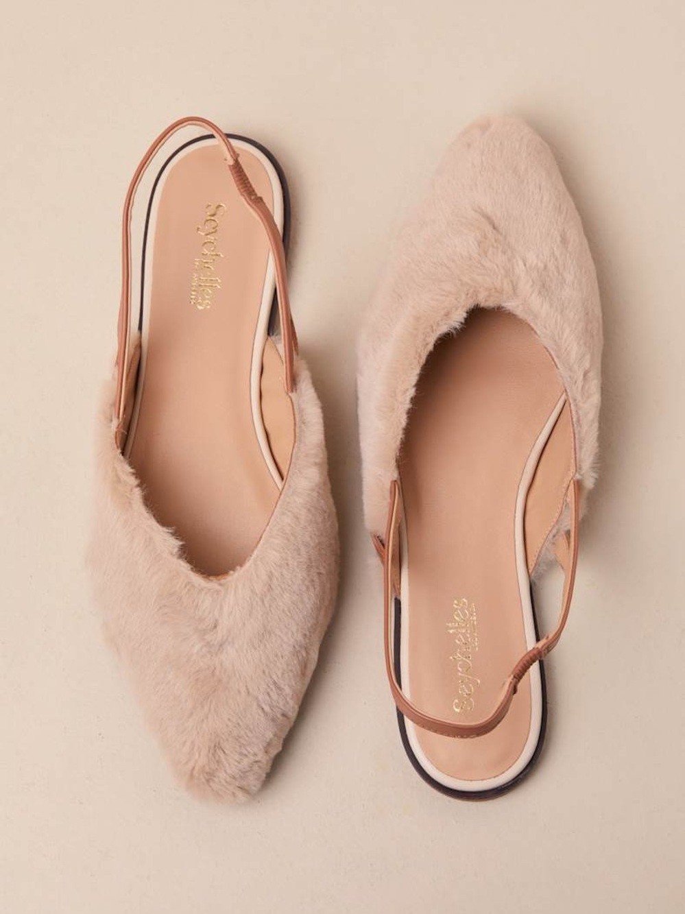 Seychelles Good Girl Natural Faux Fur Pointed-Toe Slingback Flats